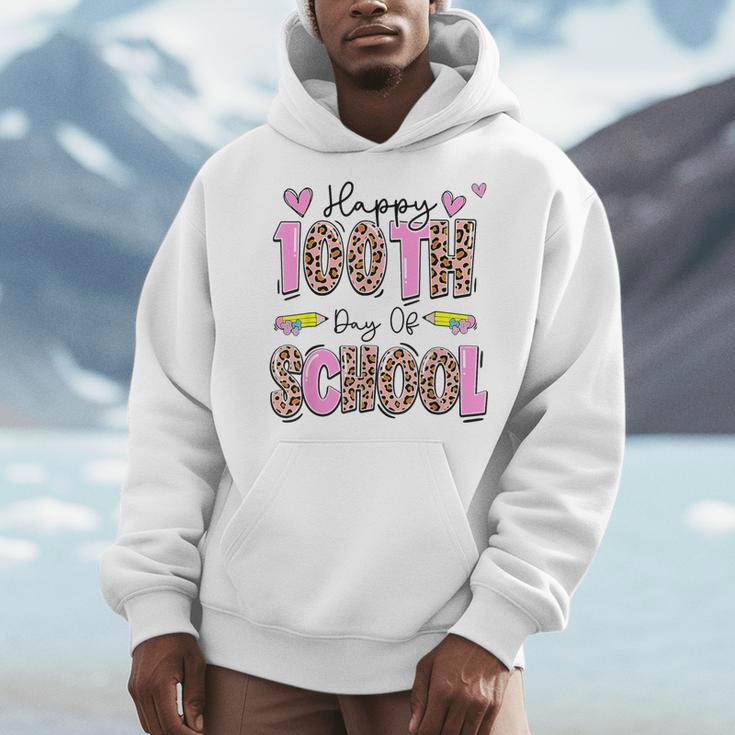 Happy 100th Day Of School Leopard Print Teacher Student Kids Men Hoodie, funny design