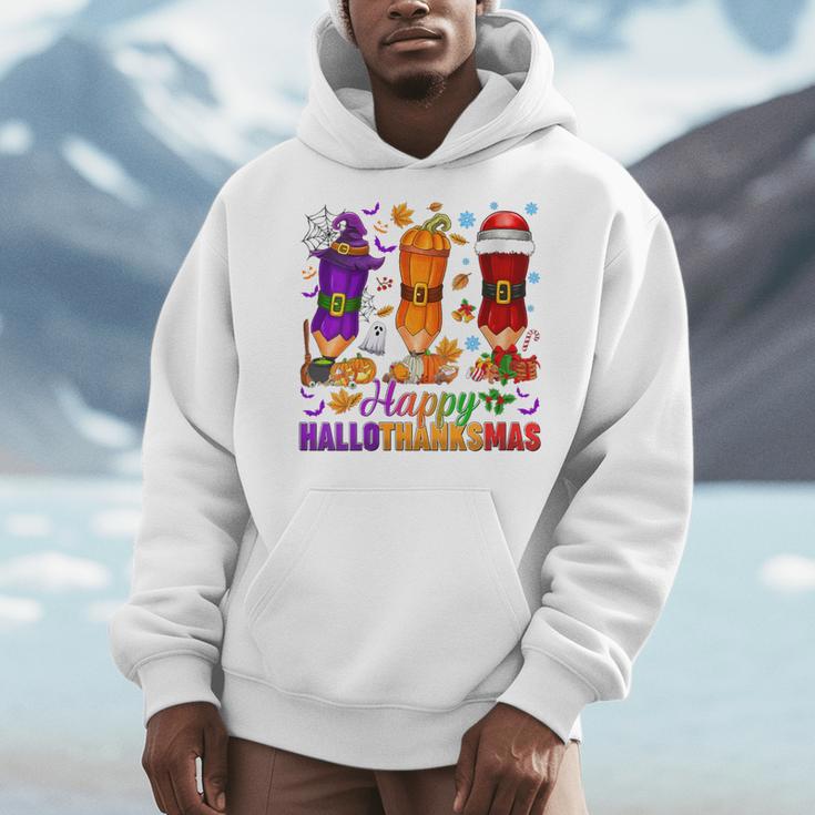 Happy Hallothanksmas Halloween Thanksgiving Pencils Teachers Men Hoodie, funny design Happy Hallothanksmas Halloween Thanksgiving Pencils Teachers Men Hoodie, funny design