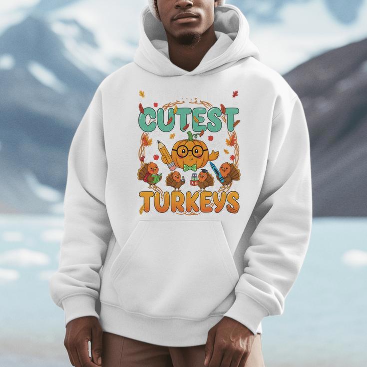 Humor I Teach The Cutest Turkeys Thanksgiving Teacher Men Hoodie, funny design