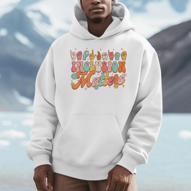 Inclusion Matters Groovy American Sign Language ASL Teacher For Men Women Men Hoodie, Groovy Teacher Gifts, funny design