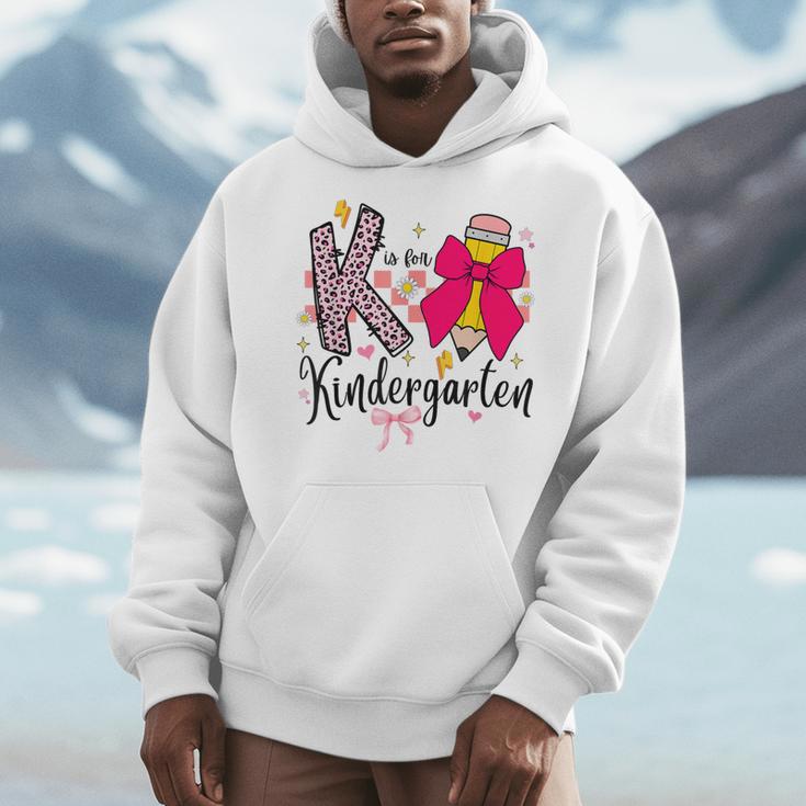 K Is For Kindergarten Teacher Coquette Bow Back To School Men Hoodie, funny design K Is For Kindergarten Teacher Coquette Bow Back To School Men Hoodie, funny design