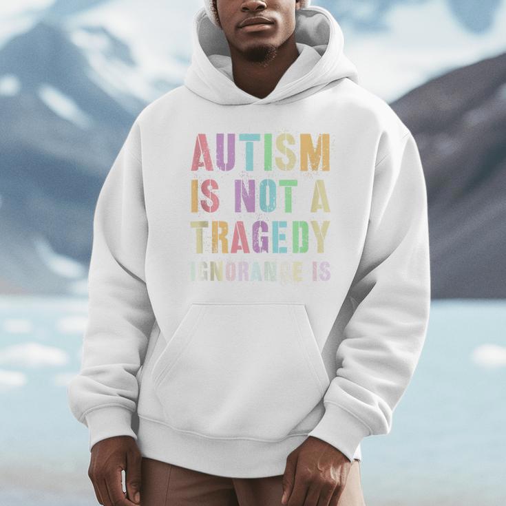 Kids AUTISM IS NOT A TRAGEDY IGNORANCE IS Proud Teacher Crew Men Hoodie, funny design Kids AUTISM IS NOT A TRAGEDY IGNORANCE IS Proud Teacher Crew Men Hoodie, funny design
