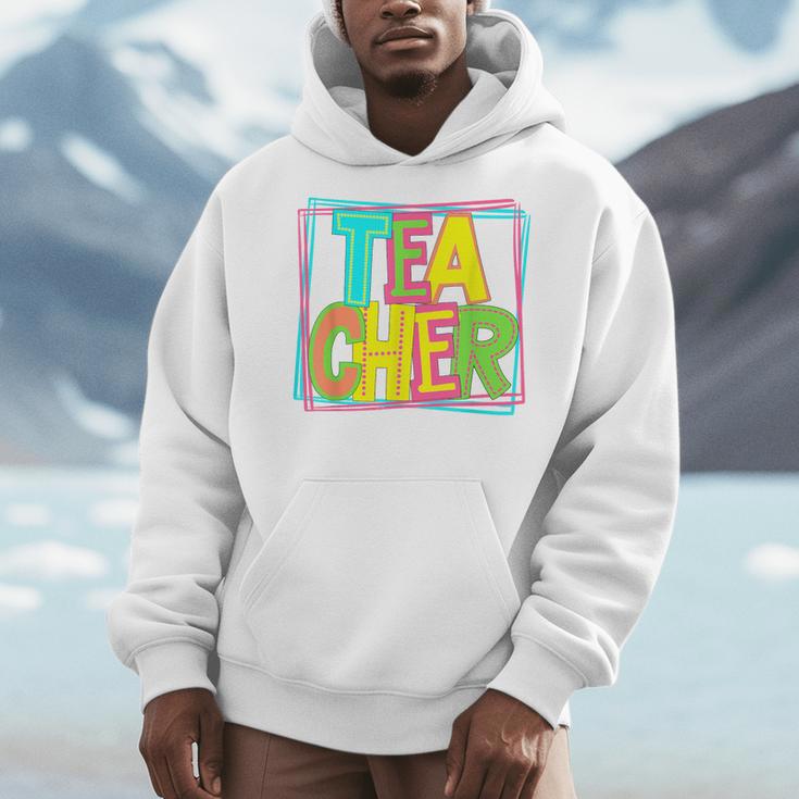 Neon Retro Teacher Cute Teacher Team New Teacher Back To Sch Men Hoodie, funny design