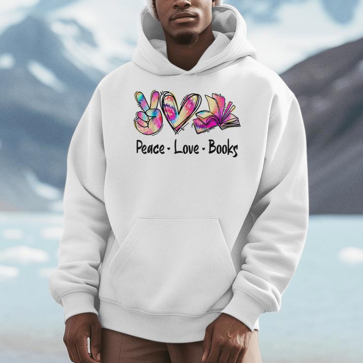 Peace Love Books Librarian Teacher Life Book Library Tie Dye Men Hoodie, funny design