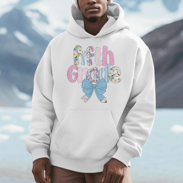 Preppy Fifth Grade Teacher Blue Floral Coquette Pencil Bow Men Hoodie, funny design Preppy Fifth Grade Teacher Blue Floral Coquette Pencil Bow Men Hoodie, funny design