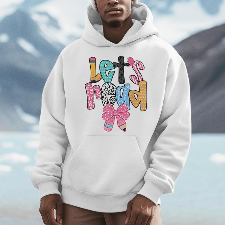 Lets Read Reading Teacher Back To School Literacy Pencil Bow Men Hoodie, funny design Lets Read Reading Teacher Back To School Literacy Pencil Bow Men Hoodie, funny design