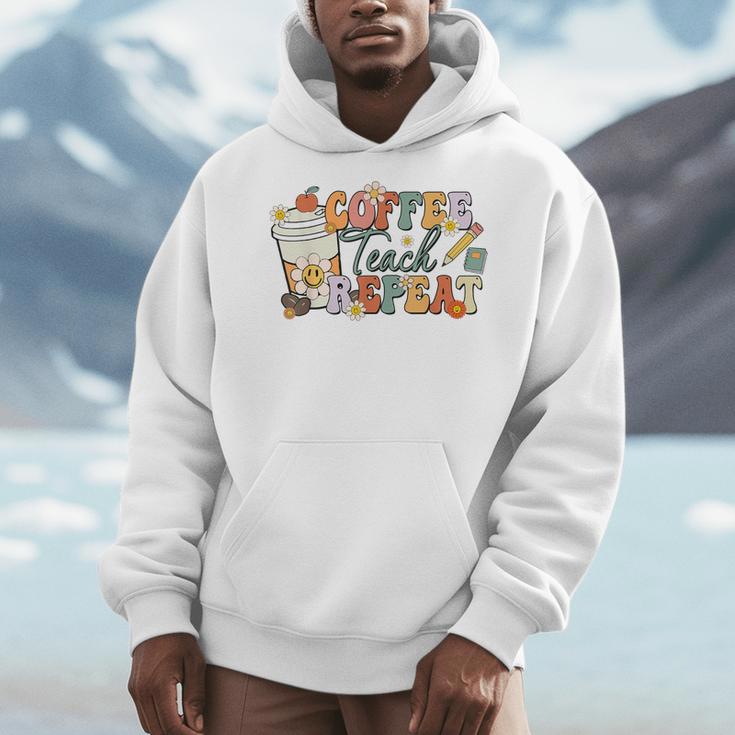 Retro Grovvy Coffee Teach Repeat Teacher Men Hoodie, funny design Retro Grovvy Coffee Teach Repeat Teacher Men Hoodie, funny design