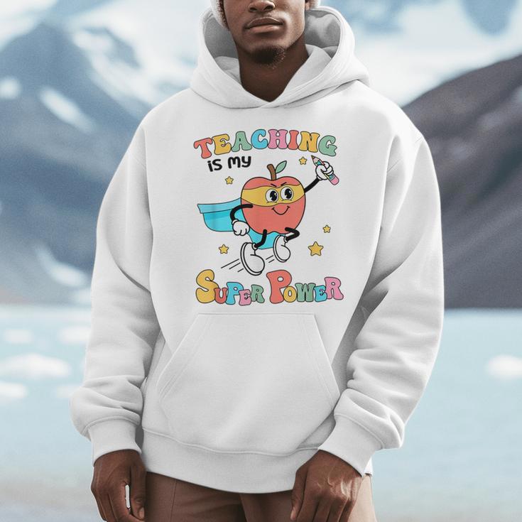 Retro Teaching Is My Superpower Apple Teacher Appreciation Men Hoodie, funny design Retro Teaching Is My Superpower Apple Teacher Appreciation Men Hoodie, funny design