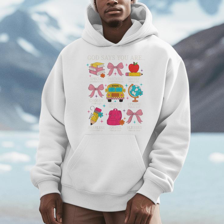 Teacher Christian God Says I Am Faith Religious Bible Verse Men Hoodie, funny design