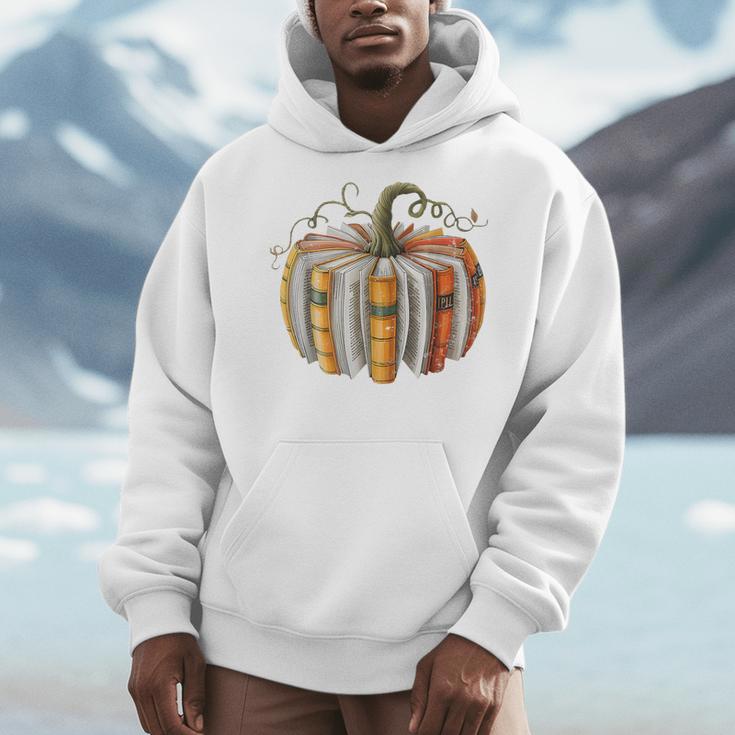 Teachers Students Fall Book Pumpkin Fall Librarians Bookworm Men Hoodie, funny design