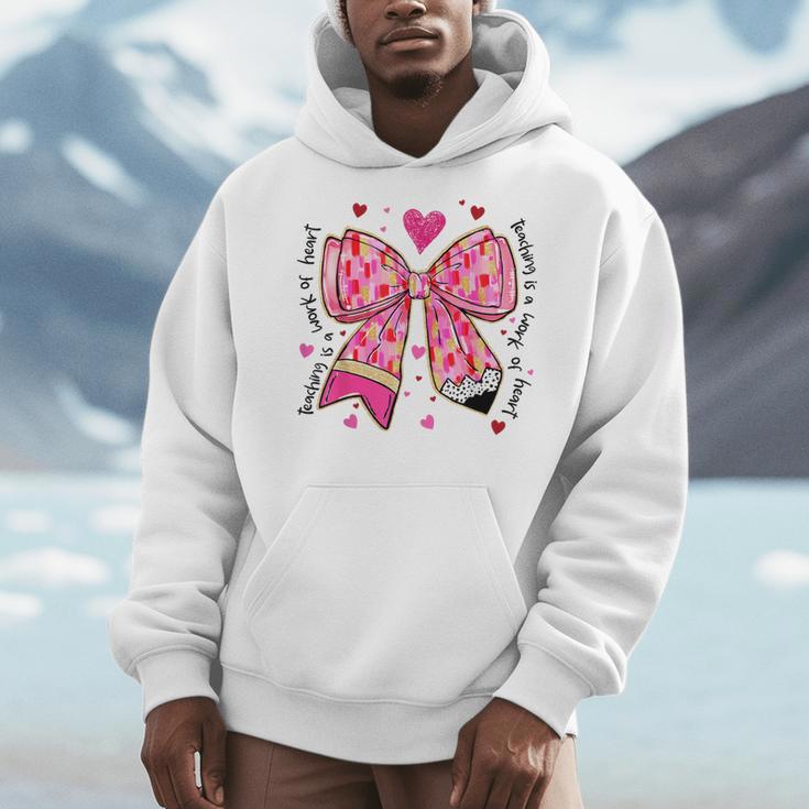 Teaching Is A Work Of Heart Pencil Bow Teacher Valentine Men Hoodie, funny design Teaching Is A Work Of Heart Pencil Bow Teacher Valentine Men Hoodie, funny design