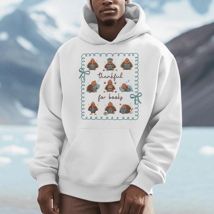 Thankful For Books Turkey Reading Book Lovers Fall Teacher Men Hoodie, funny design