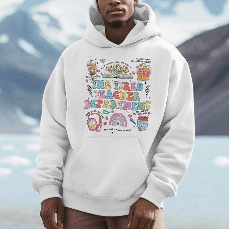The Tired Teachers Department Retro Groovy Back To School Men Hoodie, funny design