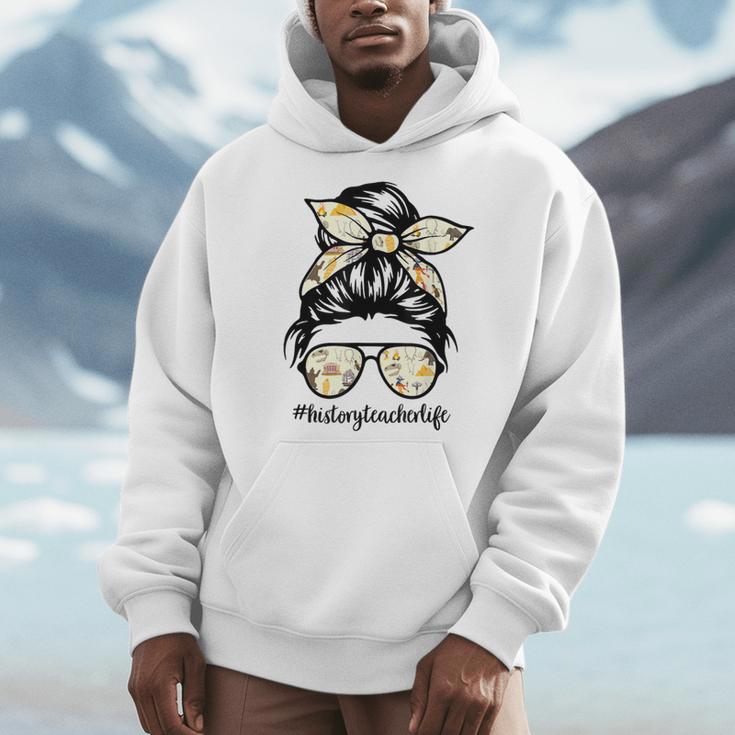 History Teacher Messy Bun Life Hair Glasses Men Hoodie, History Teacher Gifts, funny design