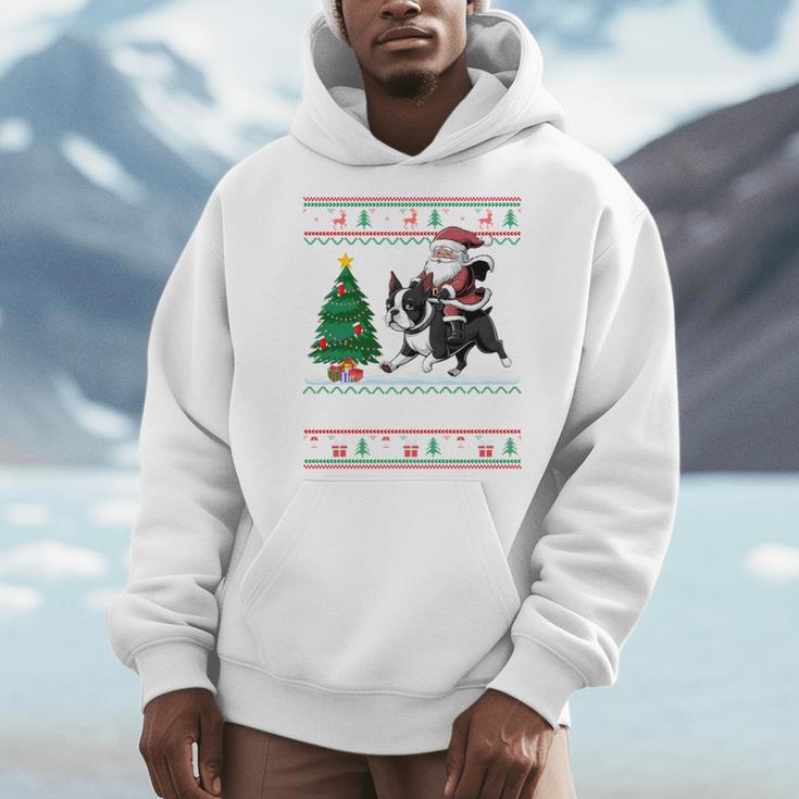 Xmas Tree Lighting Santa Riding Boston Terrier Christmas Men Hoodie, Boston Terrier Christmas Gifts, Boston Terrier Riding Gifts, funny design