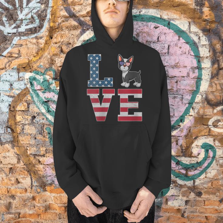 4th Of July Decor Patriotic LOVE Boston Terrier USA Flag Men Hoodie, Patriotic Boston Terrier Hoodies, Boston Terrier 4th Of July Hoodies, gift for family, gift for coworker