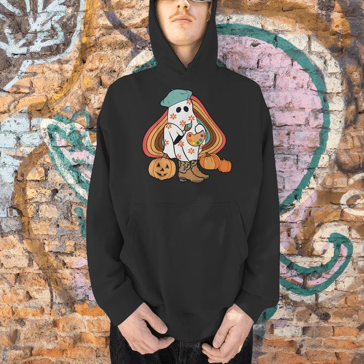 Art Teacher Painting Brushes Retro Pumpkin Ghost Artist Men Hoodie, gift for family, gift for coworker