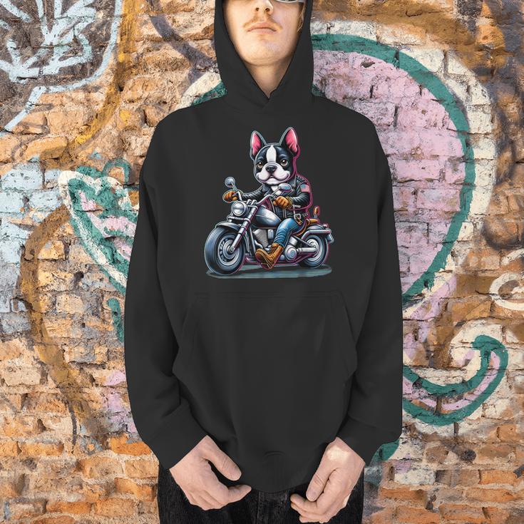 Biker Boston Terrier Dog Riding Motorbike Men Hoodie, Boston Terrier Riding Hoodies, gift for family, gift for coworker