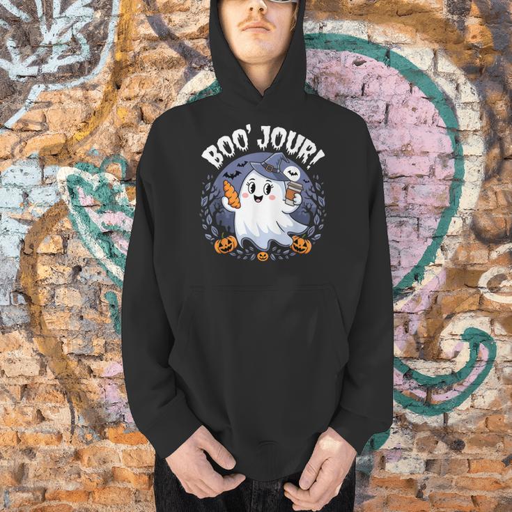 Boo Jour Ghost Halloween French Teacher Cute Coffe Croissant Men Hoodie, gift for family, gift for coworker