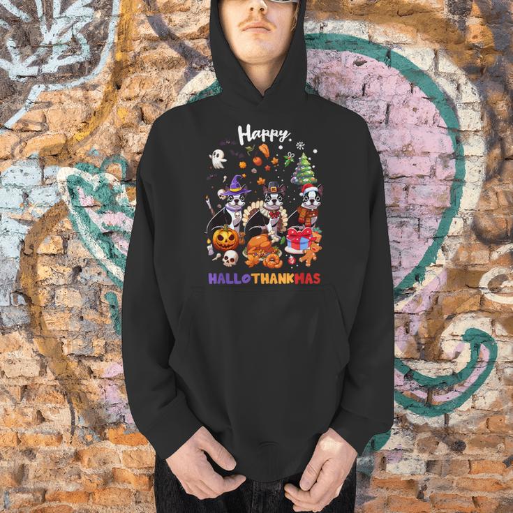 Boston Terrier Dog Christmas Happy Hallothankmas Halloween For Men Women Kids Men Hoodie, Boston Terrier Halloween Hoodies, Boston Terrier Christmas Hoodies, gift for family, gift for coworker