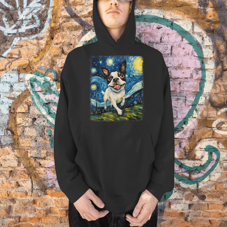 Boston Terrier Dog Starry Night Painting Men Hoodie, gift for family, gift for coworker