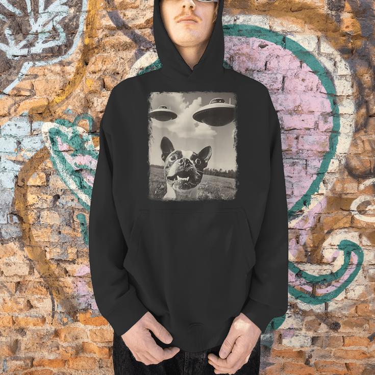 Boston Terrier Dog UFO Alien Extraterrestrial Selfie Men Hoodie, gift for family, gift for coworker