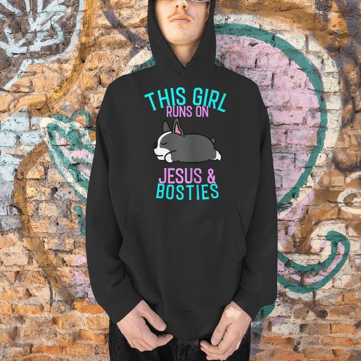 Boston Terrier This Girl Runs On Jesus And Boston Terriers Men Hoodie, gift for family, gift for coworker
