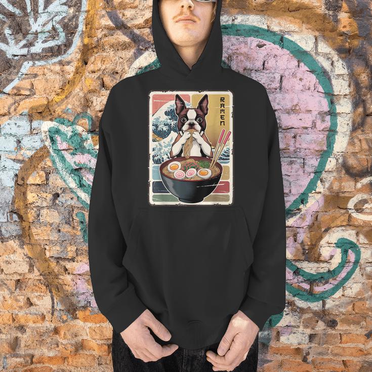 Boston Terrier Ramen Noodles Japanese Art Retro Ocean Waves Men Hoodie, gift for family, gift for coworker