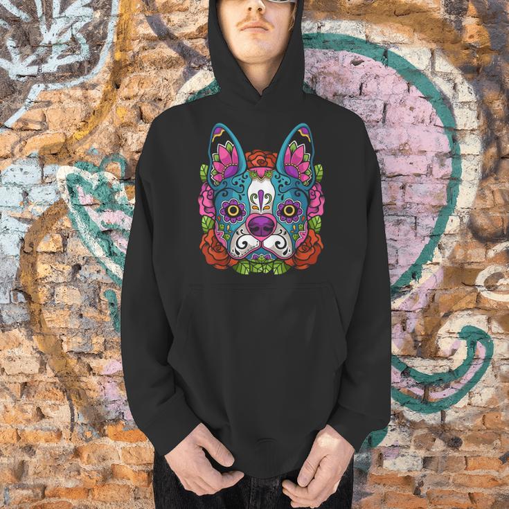 Boston Terrier Sugar Skull Dog Day Of The Dead Men Hoodie, gift for family, gift for coworker