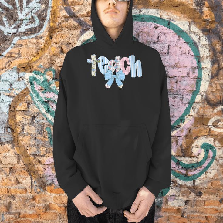 Coquette Bow Teach Teacher Happy First Day Back To School Men Hoodie, gift for family, gift for coworker