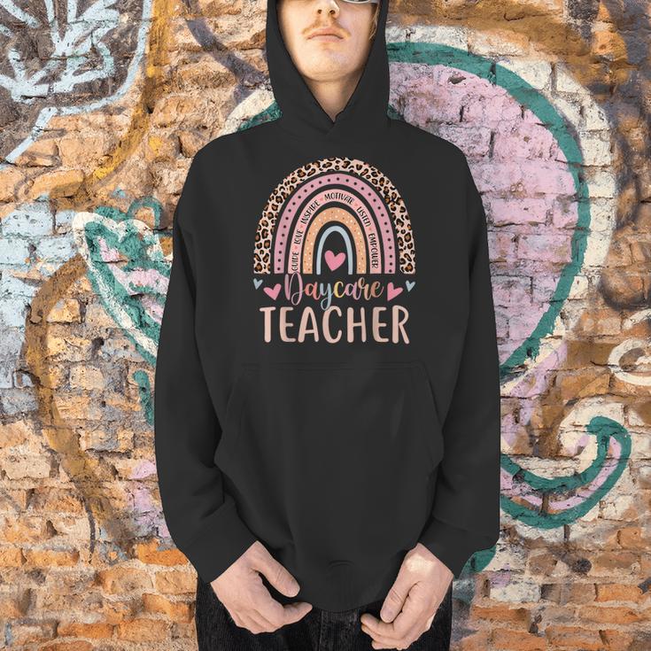 Cute Daycare Teacher Rainbow Leopard Print Childcare Worker Men Hoodie, gift for family, gift for coworker