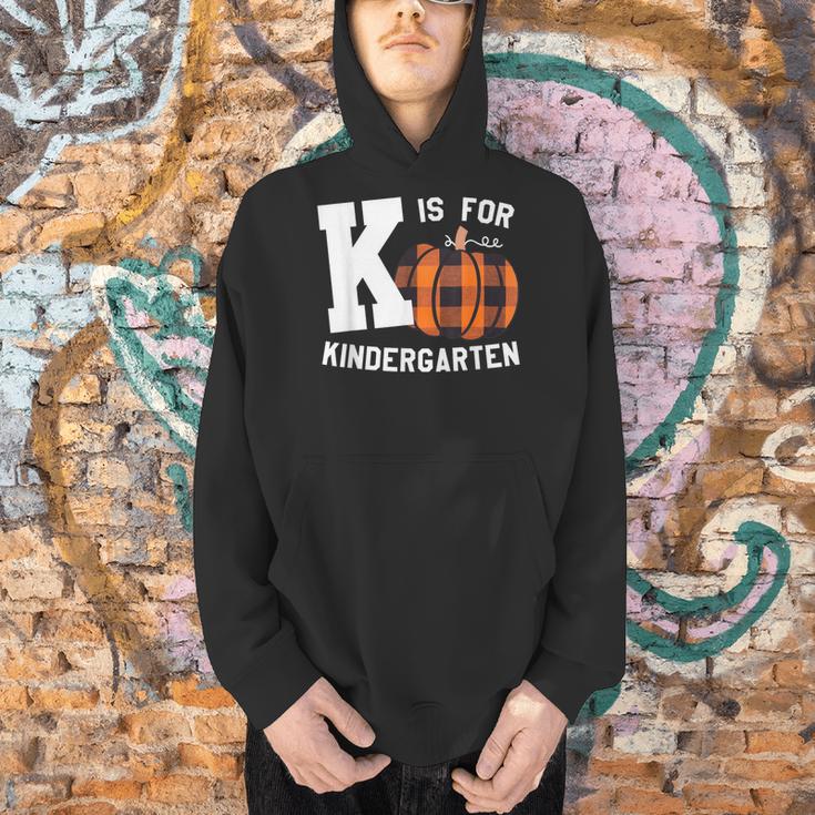 Fall Kindergarten Teacher K Is For Buffalo Plaid Pumpkin Men Hoodie, gift for family, gift for coworker Fall Kindergarten Teacher K Is For Buffalo Plaid Pumpkin Men Hoodie, gift for family, gift for coworker