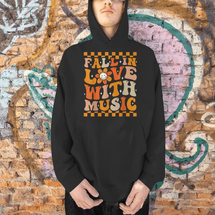 Fall In Love With Music Groovy Thanksgiving Music Teacher Men Women Girls Kids Men Hoodie, Groovy Teacher Hoodies, gift for family, gift for coworker