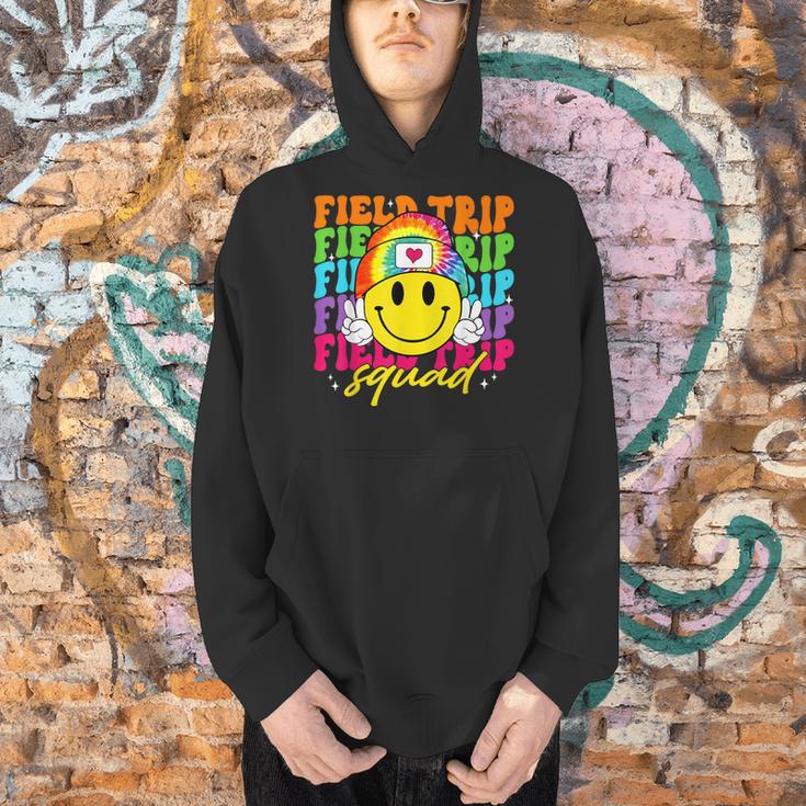 Field Trip Squad Groovy Field Day Smile Face Teacher Tie Dye Men Hoodie, Groovy Teacher Hoodies, gift for family, gift for coworker