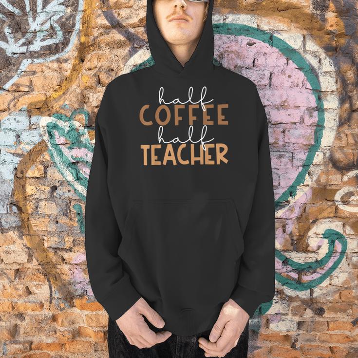 First Day Back To School Half Coffee Half Teacher Women Men Hoodie, gift for family, gift for coworker
