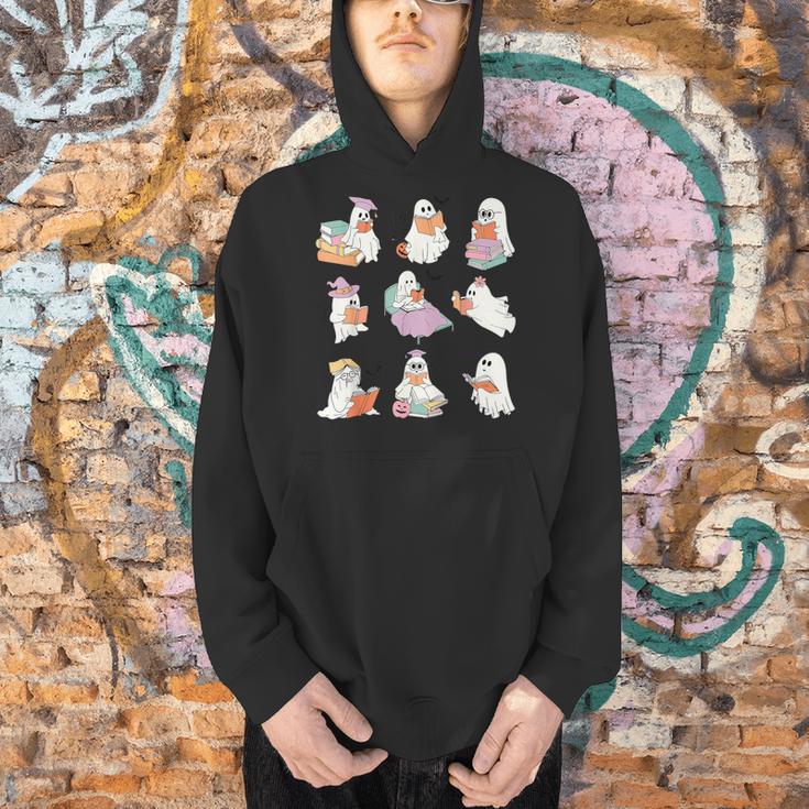 Ghost Book Reading Halloween Books Lover Teacher Kids Men Hoodie, gift for family, gift for coworker
