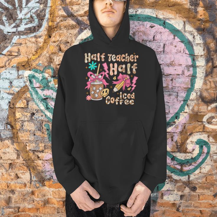 Half Teacher Half Iced Coffee Back To School Men Hoodie, gift for family, gift for coworker Half Teacher Half Iced Coffee Back To School Men Hoodie, gift for family, gift for coworker