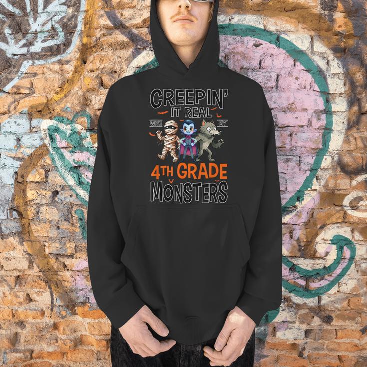 Halloween Teacher Creepin It Real With My 4th Grade Monsters Men Hoodie, 4th Grade Teacher Hoodies, gift for family, gift for coworker