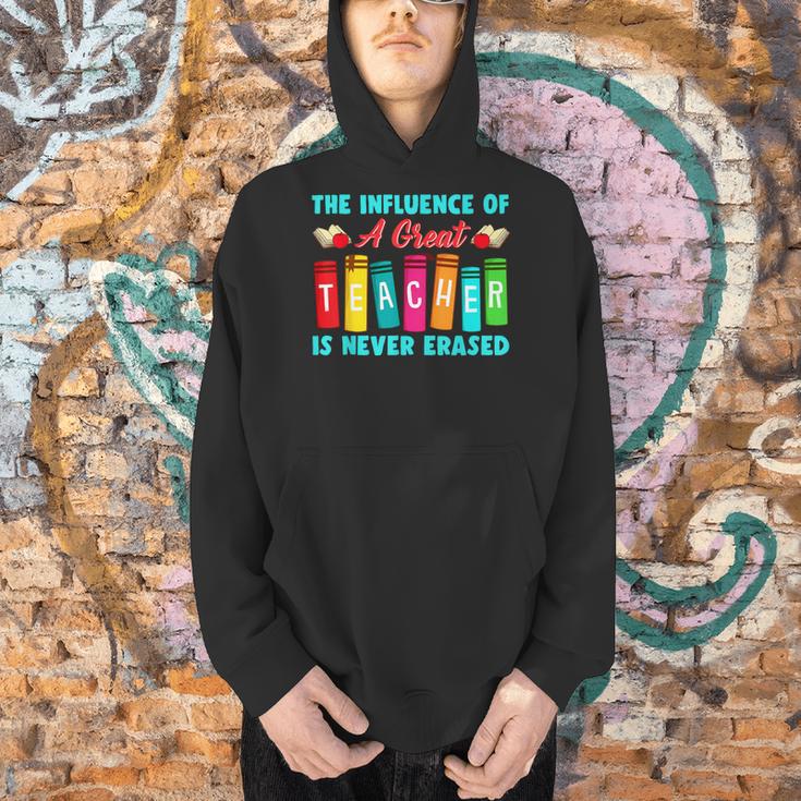 THE INFLUENCE OF A GREAT TEACHER IS NEVER ERASED Teaching For Men Women Girls Kids Men Hoodie, gift for family, gift for coworker THE INFLUENCE OF A GREAT TEACHER IS NEVER ERASED Teaching For Men Women Girls Kids Men Hoodie, gift for family, gift for coworker