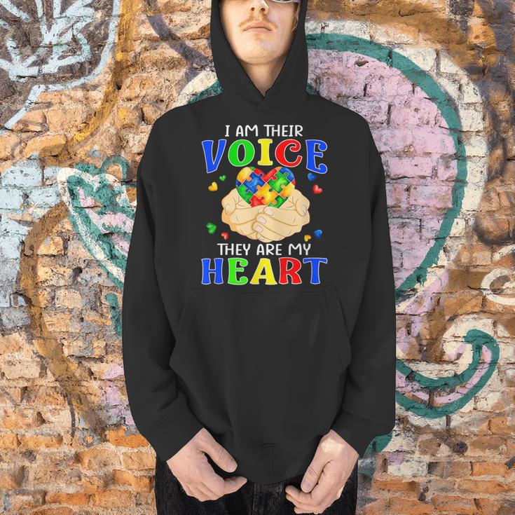 I Am Their Voice They Are My Heart Autism Awareness Teacher Men Hoodie, gift for family, gift for coworker