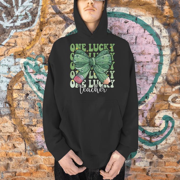 One Lucky Teacher Coquette Bow St Patricks Day Teacher Men Hoodie, gift for family, gift for coworker One Lucky Teacher Coquette Bow St Patricks Day Teacher Men Hoodie, gift for family, gift for coworker