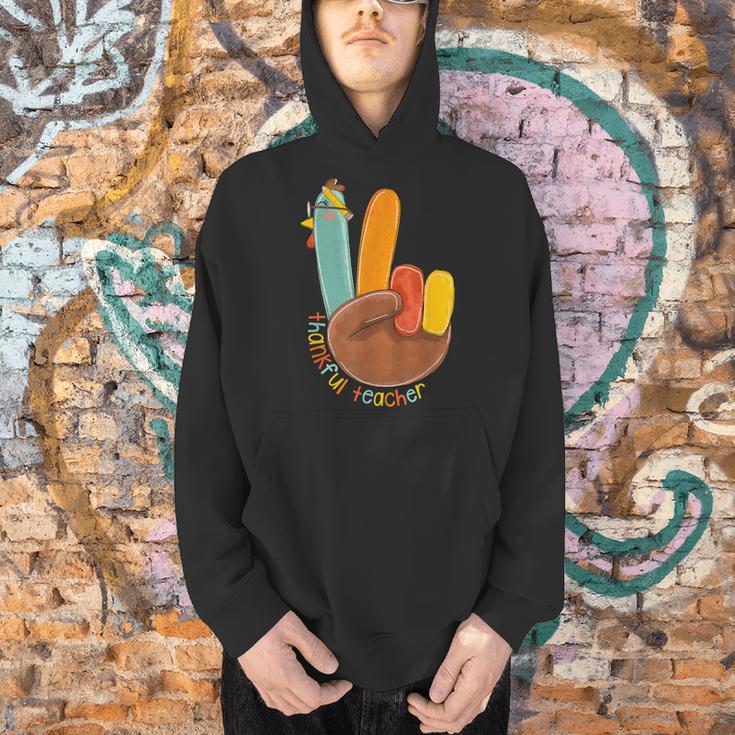 One Thankful Teacher Thanksgiving Turkey Peace Hand Sign Men Hoodie, gift for family, gift for coworker One Thankful Teacher Thanksgiving Turkey Peace Hand Sign Men Hoodie, gift for family, gift for coworker