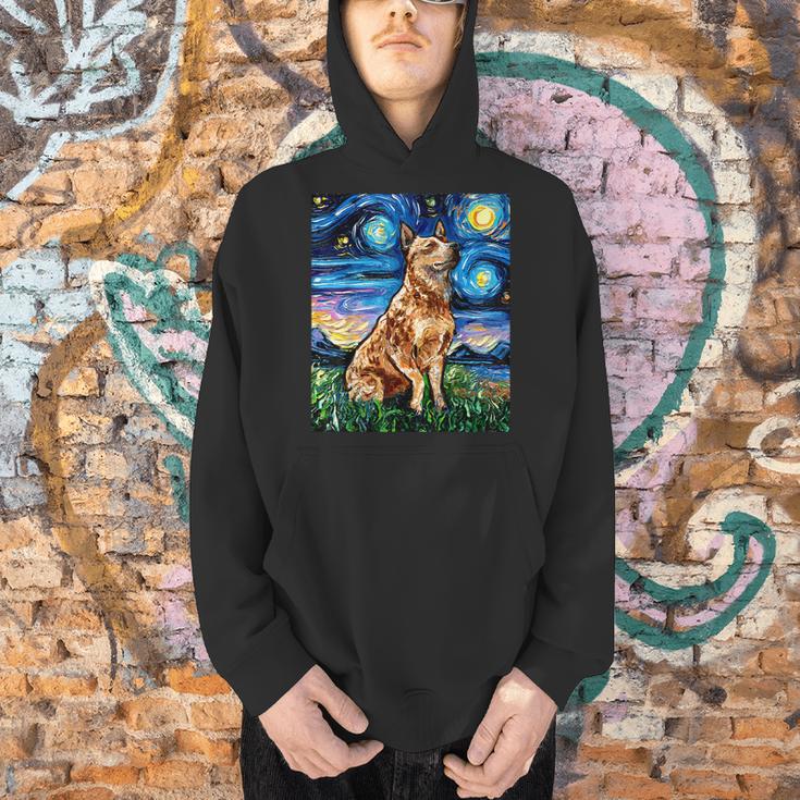 Red Heeler Starry Night Cattle Dog Colorful Art By Aja For Men Women Girls Kids Men Hoodie, gift for family, gift for coworker