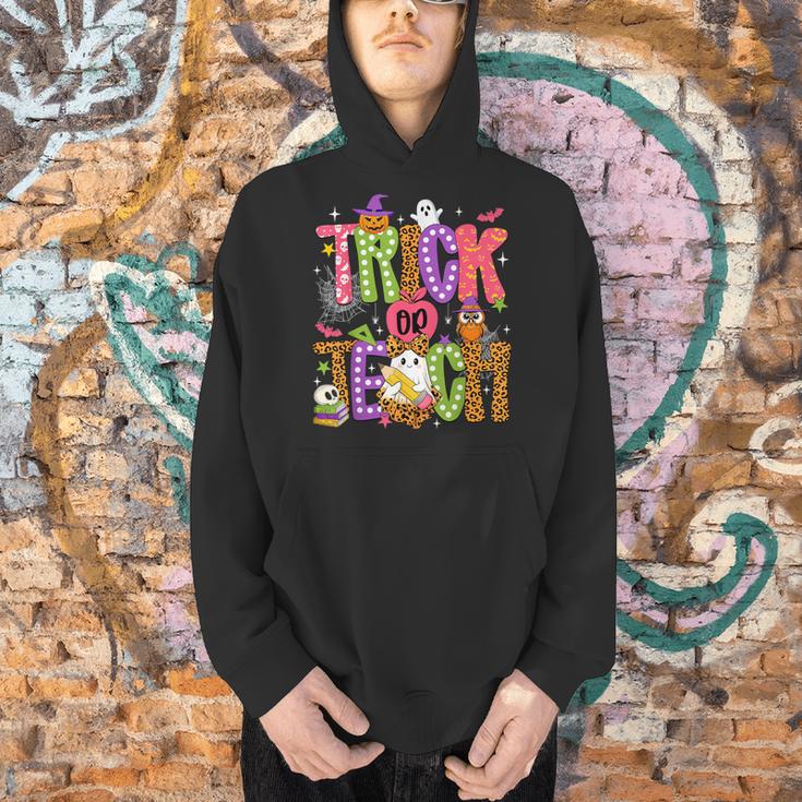 Retro Trick Or Teach Leopard Ghost Halloween Spooky Teacher Men Hoodie, gift for family, gift for coworker