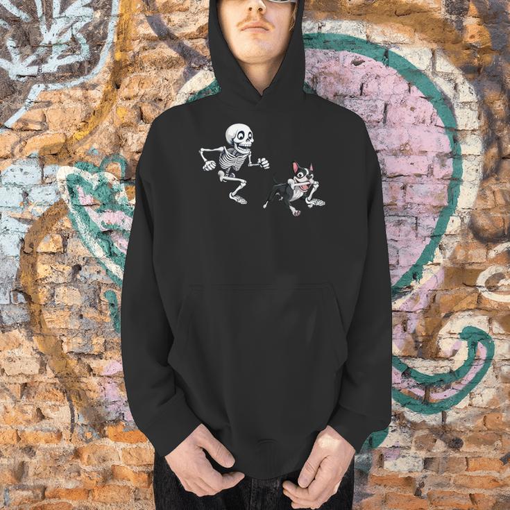 Skeleton Chasing Dog Boston Terrier Halloween Pet Lover Men Hoodie, Boston Terrier Halloween Hoodies, gift for family, gift for coworker