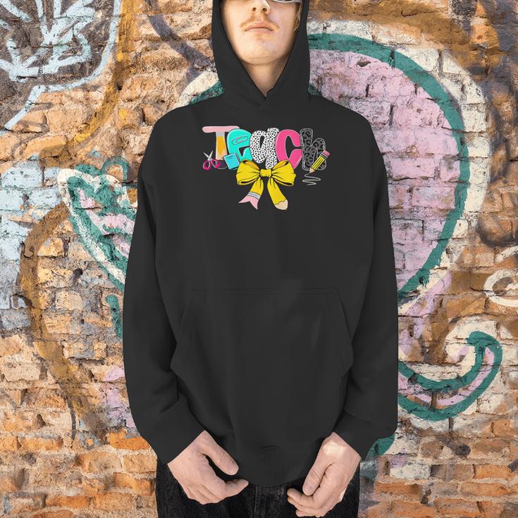 Teach Coquette Bow Teacher Back To School Happy First Day Men Hoodie, gift for family, gift for coworker Teach Coquette Bow Teacher Back To School Happy First Day Men Hoodie, gift for family, gift for coworker
