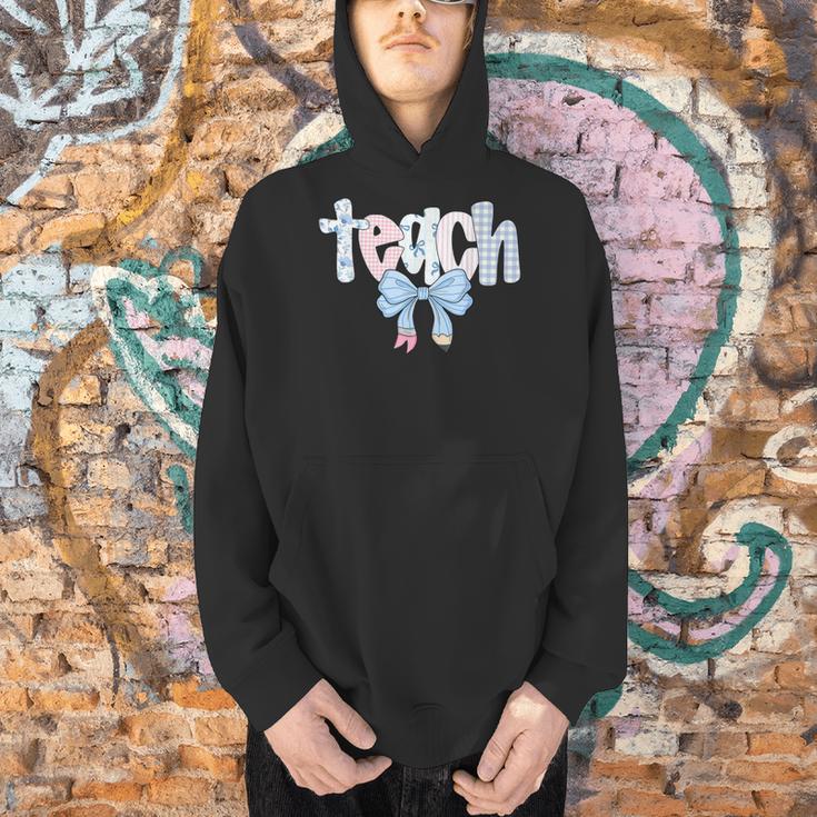 Teach Teacher Coquette Bow Pencil Back To School First Day Men Hoodie, gift for family, gift for coworker Teach Teacher Coquette Bow Pencil Back To School First Day Men Hoodie, gift for family, gift for coworker