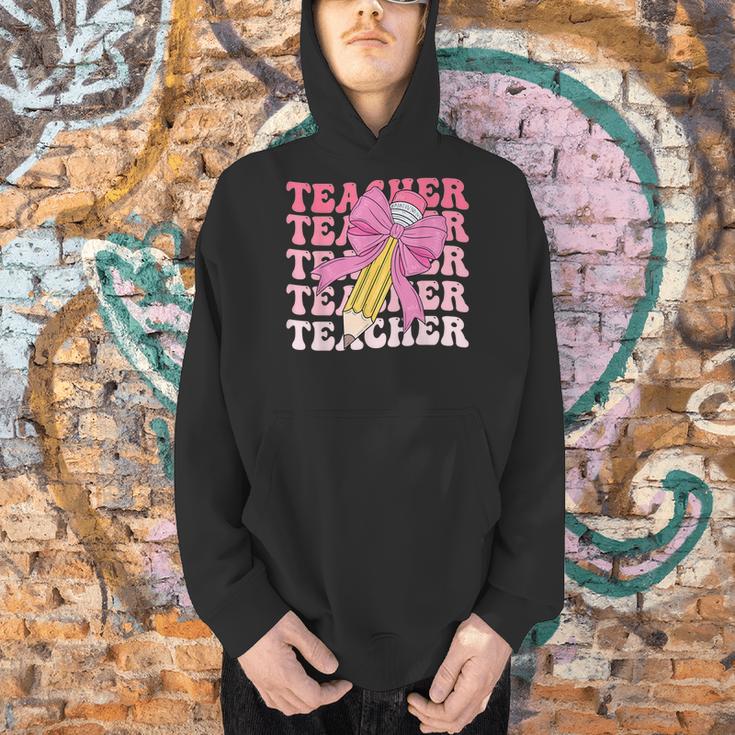 Teacher Pencil Back To School Groovy Pink Teacher First Day Men Hoodie, Groovy Teacher Hoodies, gift for family, gift for coworker Teacher Pencil Back To School Groovy Pink Teacher First Day Men Hoodie, Groovy Teacher Hoodies, gift for family, gift for coworker