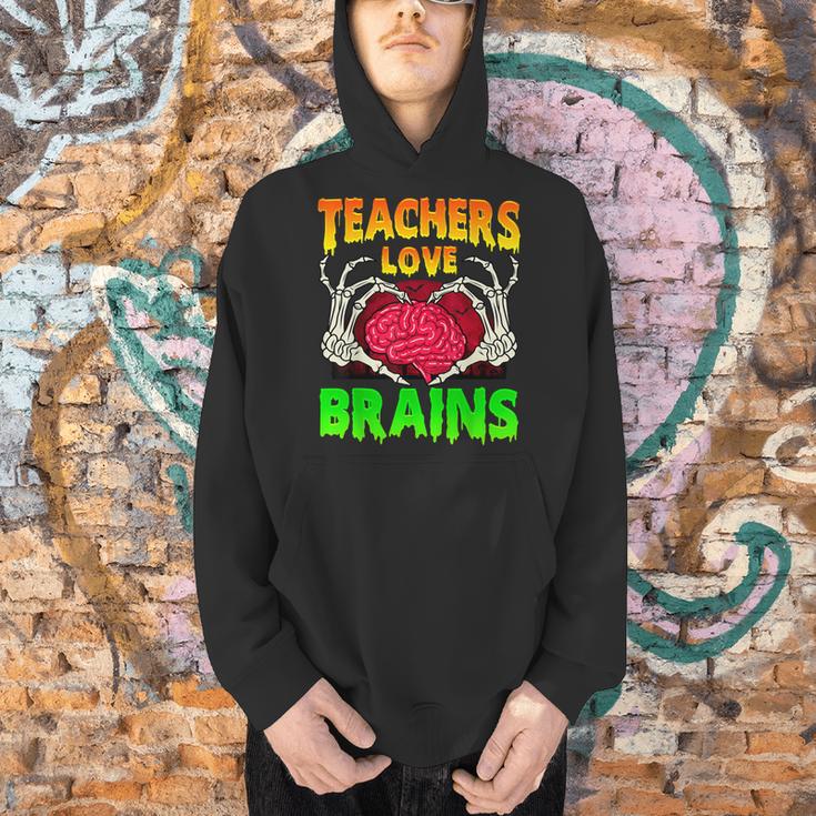 Teacher Teachers Love Brains Skeleton Hand Heart Halloween Men Hoodie, gift for family, gift for coworker