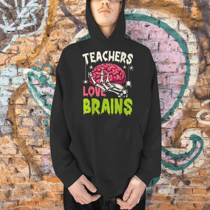 Teachers Love Brains Skeleton Halloween Teacher Funny Men Hoodie, gift for family, gift for coworker